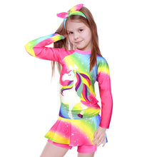 Load image into Gallery viewer, Swimwear Girls dinosaur print Sun Protection Rash Guard Set Kids Girls 2~8 Year Beachwear Long Sleeve Swimsuit Bathing Suits kid
