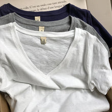 Load image into Gallery viewer, T-Shirt Femme Thin Short Sleeve Encolure V Loose Tee Shirt Elegant Tops Chic Casual Retro Women T Shirts simplicité Hauts