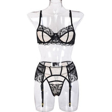 Load image into Gallery viewer, Teddies Corset Bodysuit Women&#39;s Sexy Embroidery Lingerie Set High Waisted Waist Cincher Garter Belt Lace See Through Clubwear