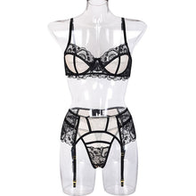 Load image into Gallery viewer, Teddies Corset Bodysuit Women&#39;s Sexy Embroidery Lingerie Set High Waisted Waist Cincher Garter Belt Lace See Through Clubwear