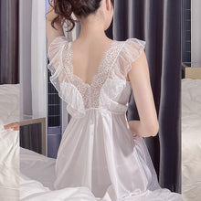 Load image into Gallery viewer, Teen Girl Sexy Deep V Mesh Night Dress Lace Sleepwear Women Sweet Bow Suspender Nightdress Kawaii Lingerie Home Suit Summer
