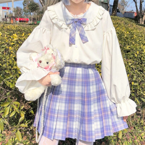 Teen Girls Uniform Shirts White for Women 2022 Sweet Fungus Tops Long Sleeve Single Breasted JK Blouses Spring Japanese