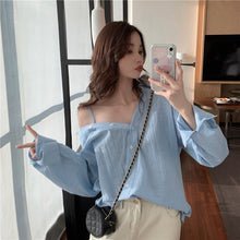 Load image into Gallery viewer, Temperament Long Sleeve Blouse Loose Vintage Single-breasted Halter Women Tops Blusas Mujer De Moda 2021 Verano