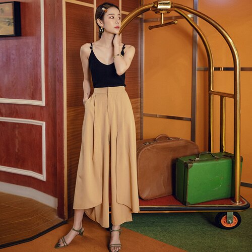 Thailand Beach Holiday Casual Pants Women Summer High waist split Loose wide-legged Trousers Female Autumn Long pants