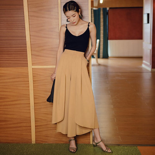 Thailand Beach Holiday Casual Pants Women Summer High waist split Loose wide-legged Trousers Female Autumn Long pants