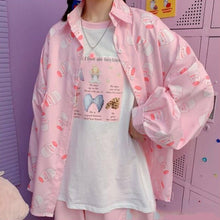 Load image into Gallery viewer, The New Summer 2021 Kawaii Blouse Women  Long Sleeve Cute Top Loose Women Shirts Korean Style Fashion Print Button Up Shirt Kpop