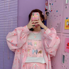 Load image into Gallery viewer, The New Summer 2021 Kawaii Blouse Women  Long Sleeve Cute Top Loose Women Shirts Korean Style Fashion Print Button Up Shirt Kpop