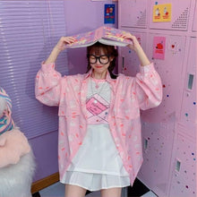 Load image into Gallery viewer, The New Summer 2021 Kawaii Blouse Women  Long Sleeve Cute Top Loose Women Shirts Korean Style Fashion Print Button Up Shirt Kpop