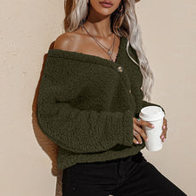 Load image into Gallery viewer, Thick Warm Fake Fleece Jacket For Women Fluffy Jackets Overcoat 2021 Fashion V Neck Button Down Long Sleeve Cardigan Loose Coat