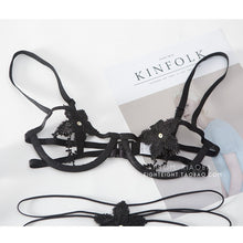 Load image into Gallery viewer, Thin Cup Transparent Lace Embroidery Flower Bra Sets Sexy Underwear Woman Open Crotch Panties Lingerie Set Lenceria Encaje