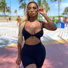 Load image into Gallery viewer, Thorn Tree Jumpsuits Deep V-neck Hollow Out Clubwear 2021 Sexy Women Sleeveless Strap High Waist Bodycon Biker Shorts Playsuits