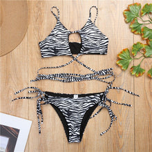 Load image into Gallery viewer, Thorn Tree Zebra Print 2021 Sexy Women Bkinis Set Swimsuit Hollow Out Push Up Lace-up Bra High Waist Thong Bathing Beachwear New