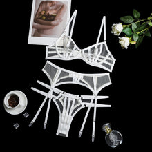 Load image into Gallery viewer, Three Pieces Underwear See Through Bra and Panties Women Mesh Sheer Intimate White Sissy Lingerie Perspective Lace Lenceria Sexy