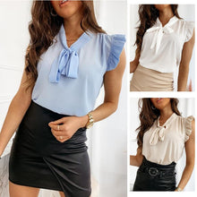 Load image into Gallery viewer, Tops Women&#39;s Blouse Summer Solid Color Shirts Bandage Ruffles O-Neck Sleeveless Top For Women&#39;s Clothing 2021 Blusas Femme Shirt