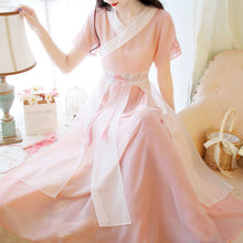 Load image into Gallery viewer, Traditional Ancient Chinese Style Summer Hanfu Costumes Women Daily Embroidery Oriental Han Dynasty Student Slim Chiffon Dresses