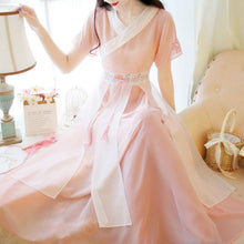 Load image into Gallery viewer, Traditional Ancient Chinese Style Summer Hanfu Costumes Women Daily Embroidery Oriental Han Dynasty Student Slim Chiffon Dresses