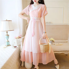 Load image into Gallery viewer, Traditional Ancient Chinese Style Summer Hanfu Costumes Women Daily Embroidery Oriental Han Dynasty Student Slim Chiffon Dresses