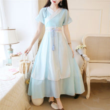 Load image into Gallery viewer, Traditional Ancient Chinese Style Summer Hanfu Costumes Women Daily Embroidery Oriental Han Dynasty Student Slim Chiffon Dresses