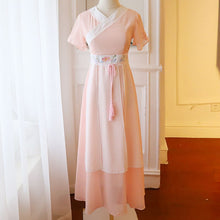 Load image into Gallery viewer, Traditional Ancient Chinese Style Summer Hanfu Costumes Women Daily Embroidery Oriental Han Dynasty Student Slim Chiffon Dresses