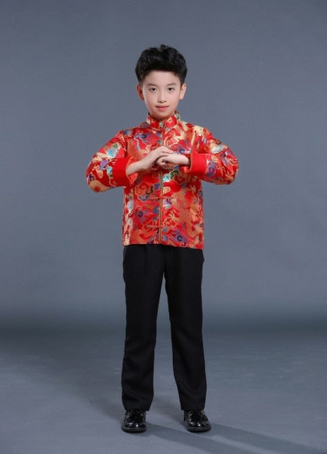 Traditional Chinese Tang Suit Girl Princess Children Host Evening Formal Dress Kids Boy Hanfu New Year Festival Jackets Costumes