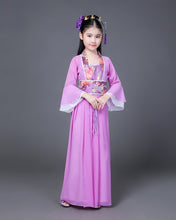 Load image into Gallery viewer, Traditional Dance Fans Chinese Traditional Dress for Kids Hanfu Red Hot Pink Sky Blue White Green Yellow Halloween Girls Costume