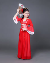 Load image into Gallery viewer, Traditional Dance Fans Chinese Traditional Dress for Kids Hanfu Red Hot Pink Sky Blue White Green Yellow Halloween Girls Costume