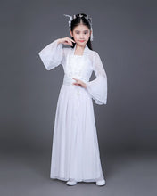 Load image into Gallery viewer, Traditional Dance Fans Chinese Traditional Dress for Kids Hanfu Red Hot Pink Sky Blue White Green Yellow Halloween Girls Costume