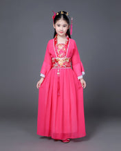 Load image into Gallery viewer, Traditional Dance Fans Chinese Traditional Dress for Kids Hanfu Red Hot Pink Sky Blue White Green Yellow Halloween Girls Costume