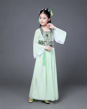 Load image into Gallery viewer, Traditional Dance Fans Chinese Traditional Dress for Kids Hanfu Red Hot Pink Sky Blue White Green Yellow Halloween Girls Costume