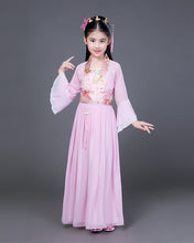 Load image into Gallery viewer, Traditional Dance Fans Chinese Traditional Dress for Kids Hanfu Red Hot Pink Sky Blue White Green Yellow Halloween Girls Costume