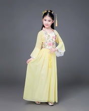 Load image into Gallery viewer, Traditional Dance Fans Chinese Traditional Dress for Kids Hanfu Red Hot Pink Sky Blue White Green Yellow Halloween Girls Costume