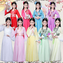 Load image into Gallery viewer, Traditional Dance Fans Chinese Traditional Dress for Kids Hanfu Red Hot Pink Sky Blue White Green Yellow Halloween Girls Costume