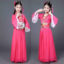 Load image into Gallery viewer, Traditional Dance Fans Chinese Traditional Dress for Kids Hanfu Red Hot Pink Sky Blue White Green Yellow Halloween Girls Costume