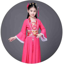 Load image into Gallery viewer, Traditional Dance Fans Chinese Traditional Dress for Kids Hanfu Red Hot Pink Sky Blue White Green Yellow Halloween Girls Costume