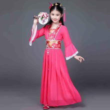 Load image into Gallery viewer, Traditional Dance Fans Chinese Traditional Dress for Kids Hanfu Red Hot Pink Sky Blue White Green Yellow Halloween Girls Costume