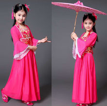 Load image into Gallery viewer, Traditional Dance Fans Chinese Traditional Dress for Kids Hanfu Red Hot Pink Sky Blue White Green Yellow Halloween Girls Costume