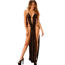 Load image into Gallery viewer, Transparent Porn Dress Perspective Nightgown Long Mesh High Slit Skirt Hanging Neck Sexy Lingerie Exotic Bare Breast Backless