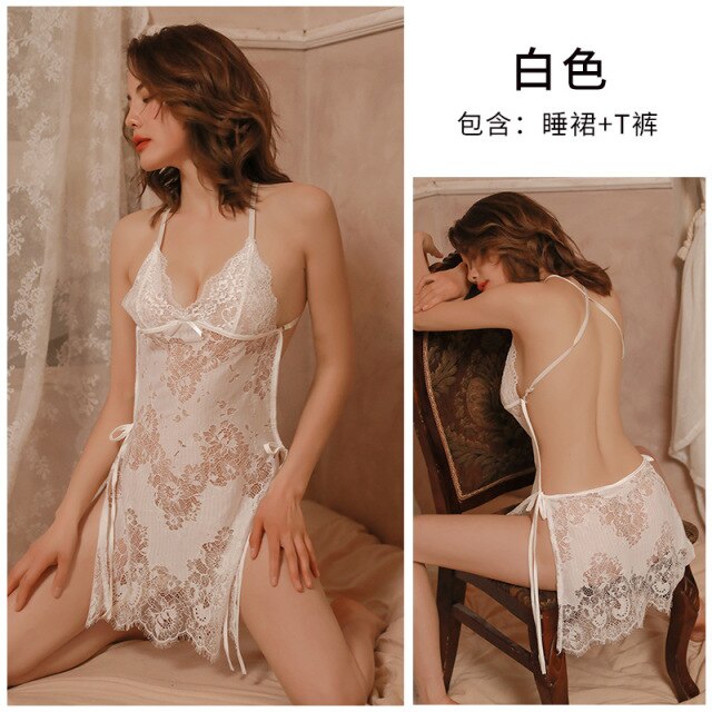 Transparent Sexy Lingerie Porno Costumes Women Lace Plus Size Babydoll Erotic Night Dress for Sex Sleepwear Underwear Nightgown
