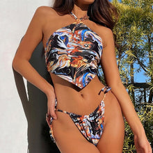 Load image into Gallery viewer, Triangles Printed halter neck Bikinis Women Bandage Swimsuit Bikini 2021 Sexy Push Up Swimwear Bathing Suit Halter Bikinis Suit