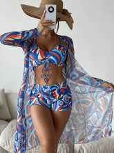 Load image into Gallery viewer, Tropical High Waist Bikinis 2023 Sexy 3Piece Bikini Set Cover Up Swimsuit for Women Long Sleeve Swimwear Beach Wear Bathing Suit