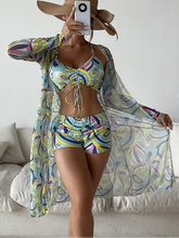 Load image into Gallery viewer, Tropical High Waist Bikinis 2023 Sexy 3Piece Bikini Set Cover Up Swimsuit for Women Long Sleeve Swimwear Beach Wear Bathing Suit