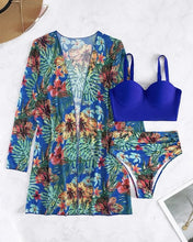 Load image into Gallery viewer, Tropical Print High Waist Bikini Sets Push Up Swimsuit for Women Sexy Three-Pieces Swimwear &amp;Kimono 2022 New Beach Bathing Suits