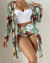 Load image into Gallery viewer, Tropical Print High Waist Bikini Sets Push Up Swimsuit for Women Sexy Three-Pieces Swimwear &amp;Kimono 2022 New Beach Bathing Suits