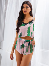 Load image into Gallery viewer, Tropical Print Lace Trim Pajama Set Cute Crop Top With Shorts Women&#39;s Comfy Home Wear Summer Sleepwear