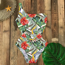 Load image into Gallery viewer, Tropical Women One Piece Swimsuit Bandage Printed Swimwear Single Shoulder Bathing Suit Monokini Flower Bodysuit Summer Bain