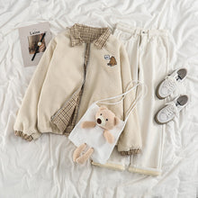 Load image into Gallery viewer, Turn-down Collar New Kawaii Catoon Coats Spring Women 2022 Long Sleeve Soft Warm Bear Cute Jackets Fall Zipper Plaid Tops