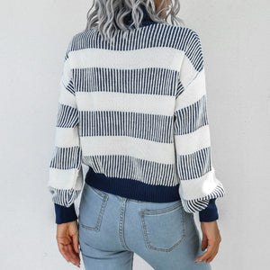 Turtle Neck Women Knitted Pullovers 2021 Batwing Sleeves Striped Sweater Casual Loose Oversized Lady Sweaters Pullover Top Femme