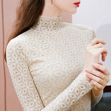 Load image into Gallery viewer, Turtleneck Lace Bottoming Shirt New 2021 Spring Autumn Long Sleeve Women T-Shirt Fashion Sexy Hollow Out Female Shirt Blusas