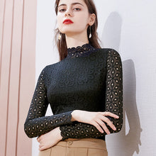 Load image into Gallery viewer, Turtleneck Lace Bottoming Shirt New 2021 Spring Autumn Long Sleeve Women T-Shirt Fashion Sexy Hollow Out Female Shirt Blusas