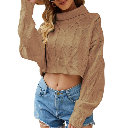 Turtleneck Long Sleeve Sweaters Women Knit Tops Warm Knitted Cropped Cardigan 2021 Autumn Winter Korean Fashion Solid Pullovers